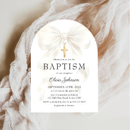 Convite de Batismo de Menina com Laço Branco Elega