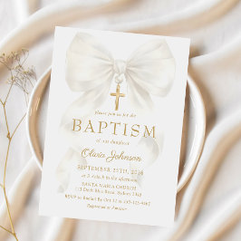 Convite de Batismo de Menina com Laço Branco Elega