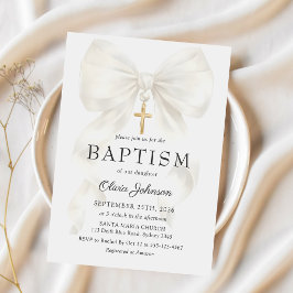 Convite de Batismo de Menina com Laço Branco Elega