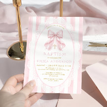 Convite de Batismo de Menina com Laço Rosa Elegant