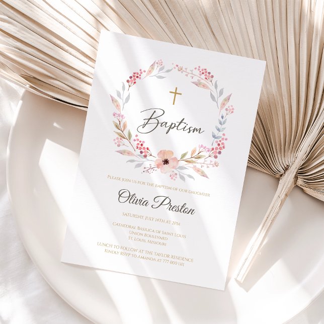 Convite de Batismo de Menina Floral Boho Editável (Boho Floral Girl Baptism Invitation)