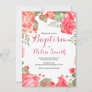 Convite de Batismo de Menina Rosa Floral