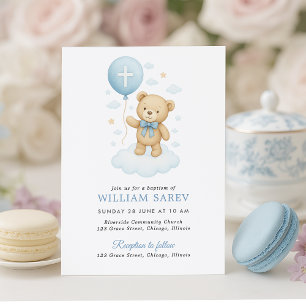 Convite de Batismo de Menino com Urso Teddy Azul D