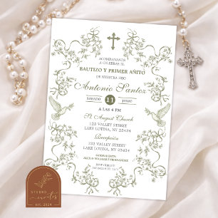Convite de Batismo de Menino em Toile Verde Sage