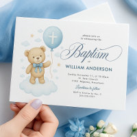 Convite de Batismo de Urso Teddy Azul para Menino