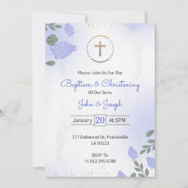 Convite de Batismo e Batizado em design floral