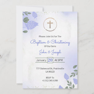 Convite de Batismo e Batizado em design floral