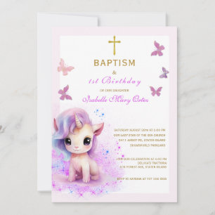 Convite de Batismo e Primeiro Aniversário Unicórni