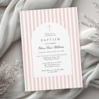 Convite de Batismo Elegante com Listras Rosa para