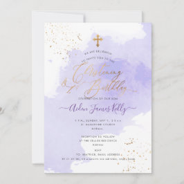 Convite de Batismo em Aquarela Lavanda + 1º Aniver