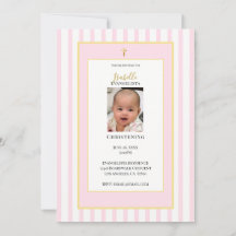 Convite de Batismo em Pink e Dourado Elegante com