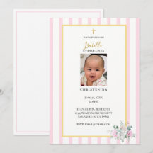 Convite de Batismo em Rosa e Dourado Elegante com