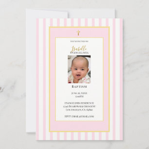Convite de Batismo em Rosa e Dourado Elegante com