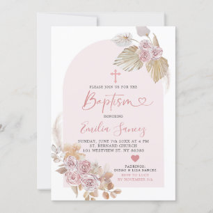 Convite De Batismo Floral A Rosa Minimalista