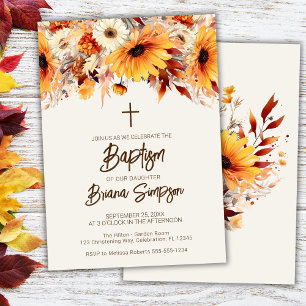 Convite de Batismo Floral Bege Outono