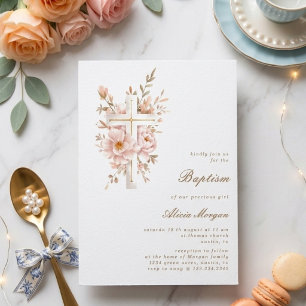 Convite de Batismo Floral Beijo de Marfim