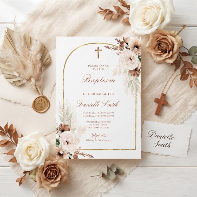 Convite de Batismo Floral Boho (Criador carregado)