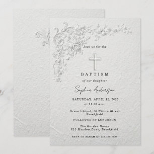 Convite de Batismo Floral com Relevo Falso