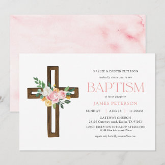 Convite De Batismo Floral Cruzado Por Aquarela Ros