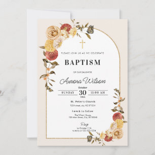 Convite de Batismo Floral de Abóbora de Outono