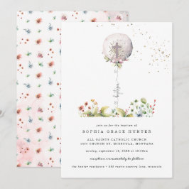 Convite de Batismo Floral de Balão Elegante
