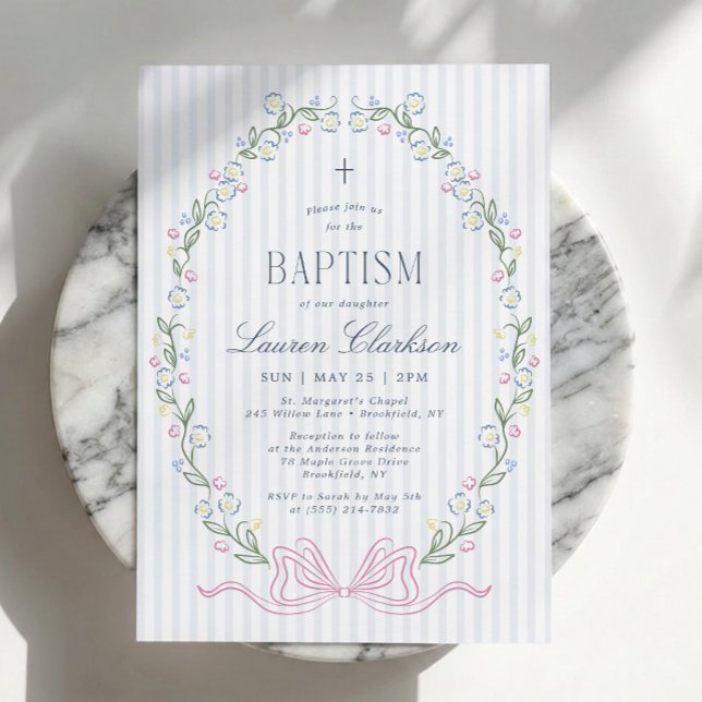 Convite de Batismo Floral Delicado Azul (Criador carregado)