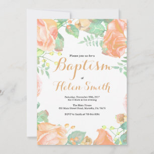 Convite de Batismo Floral em Marfim e Pêssego