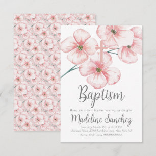 Convite de Batismo Floral Primavera Aquarela Rosa