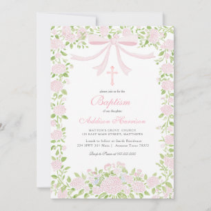 Convite de Batismo Floral Rosa, Batismo de Menina,