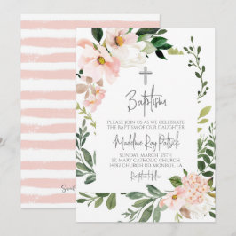 Convite De Batismo Floral Rosa Blush