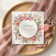 Convite de Batismo Floral Rosa Elegante