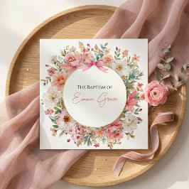 Convite de Batismo Floral Rosa Elegante