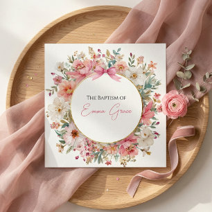 Convite de Batismo Floral Rosa Elegante
