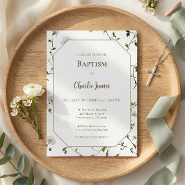 Convite de Batismo Floral Verde Botânico