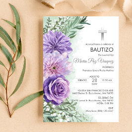 Convite de Batismo Flores Roxas Lindas Batizado