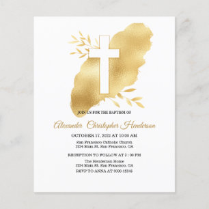 Convite de Batismo. Flyer dourado/orçamento