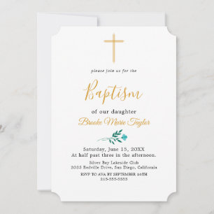 Convite de Batismo Folha Dourada Minimalista