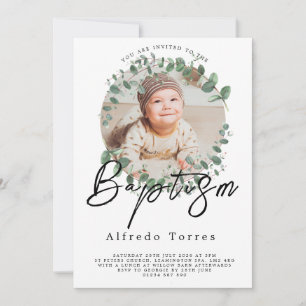 Convite de batismo infantil minimalista com foto