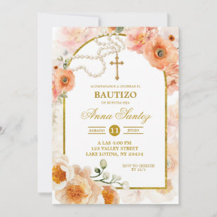 Convite de Batismo Menina Blush Peach