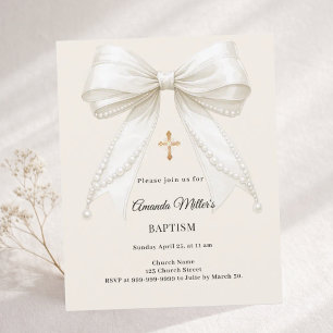 Convite de Batismo Menina Pérola Creme Marfim Arco