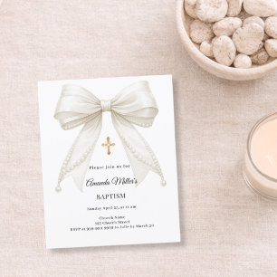 Convite de Batismo Menina Pérolas Creme Laço Elega