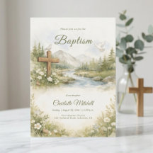 Convite de Batismo Minimalista Flor Aquarela