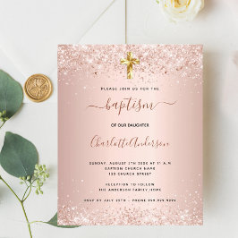 Convite de batismo orçamento rosa dourado