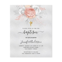 Convite de batismo prata rosa ouro menina orçament