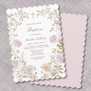 Convite de Batismo Quadro Floral Blush