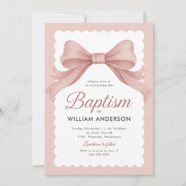 Convite de Batismo Rosa com Laço Elegante e Classe