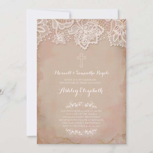 Convite De Batismo Rosa, Menina (Frente)