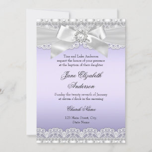 Convite de Batismo Roxo com Laço e Renda de Diaman