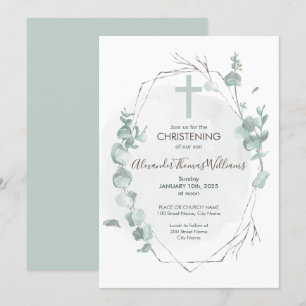 Convite de Batismo Rústico Eucalipto