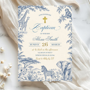 Convite de Batismo Safari Toile Azul